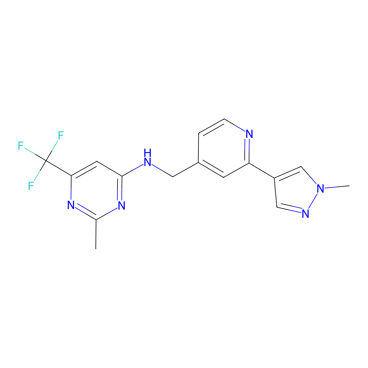 2-methyl-N-{[2-(1-methyl-1H-pyrazol-4-yl)pyridin-4-yl]methyl}-6-(trifluoromethyl)pyrimidin-4-amine molecular structure, CAS 2770610-82-5