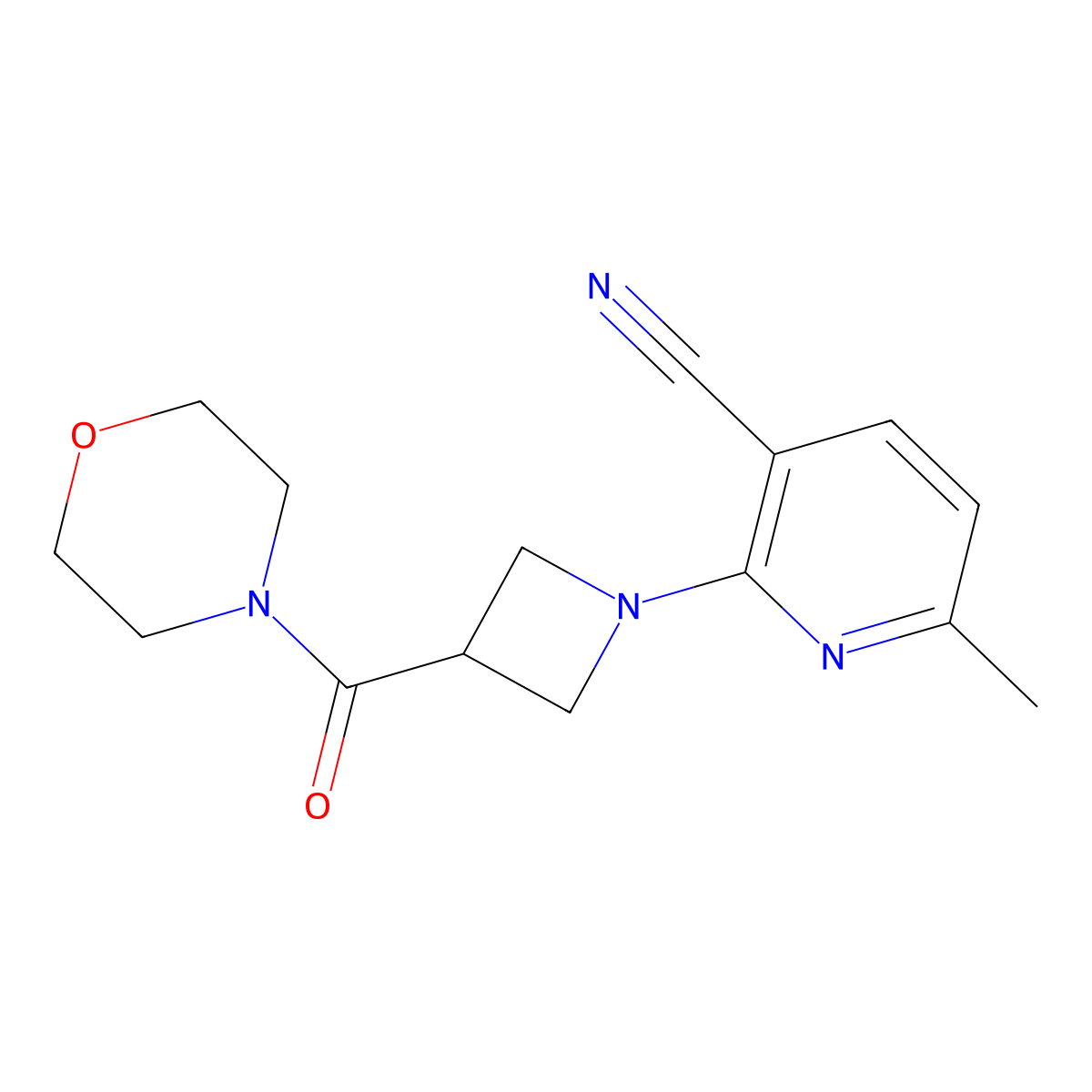6-Methyl-2-[3-(morpholine-4-carbonyl)azetidin-1-yl]pyridine-3-carbonitrile molecular structure, CAS 2770610-83-6