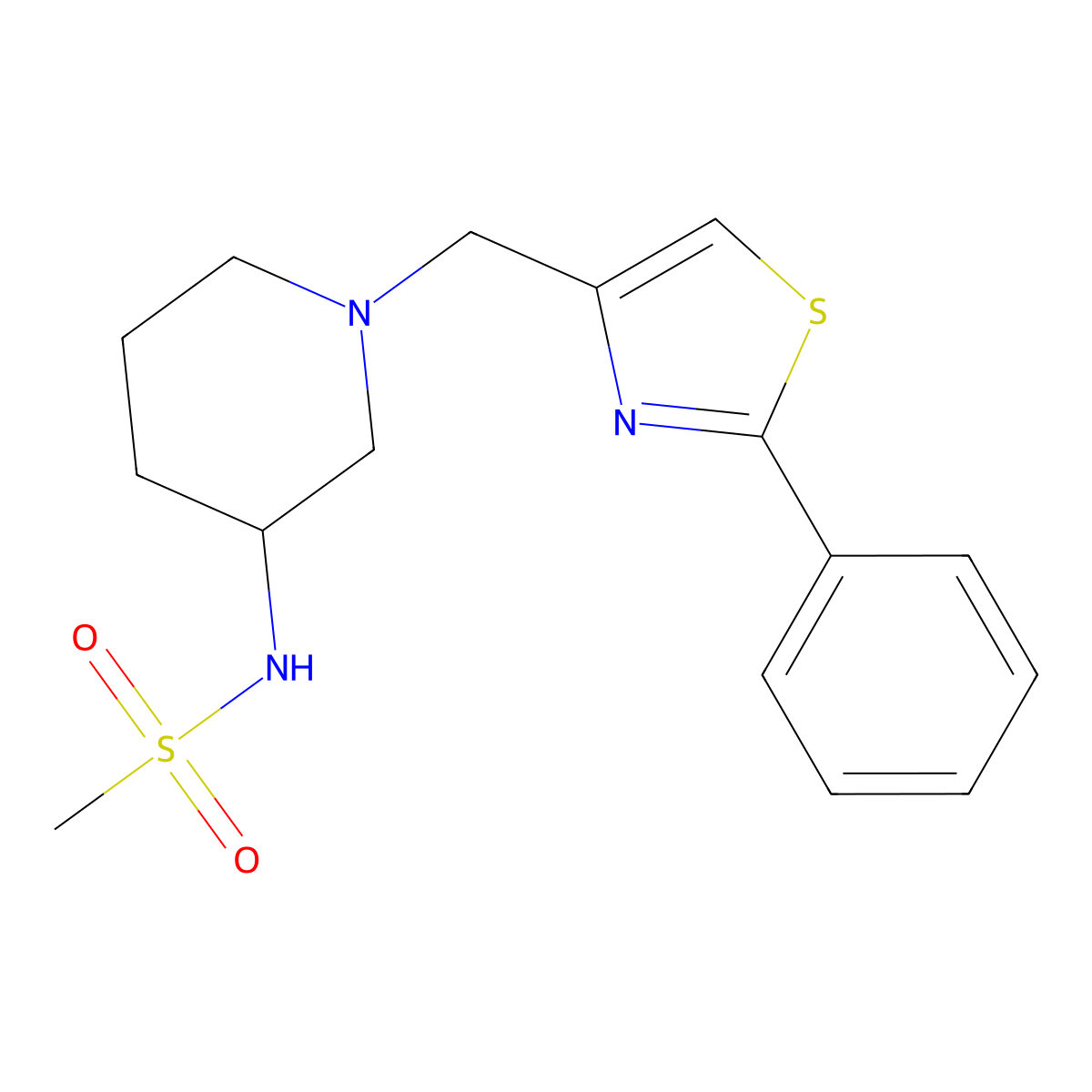 N-{1-[(2-phenyl-1,3-thiazol-4-yl)methyl]piperidin-3-yl}methanesulfonamide molecular structure, CAS 2770610-84-7