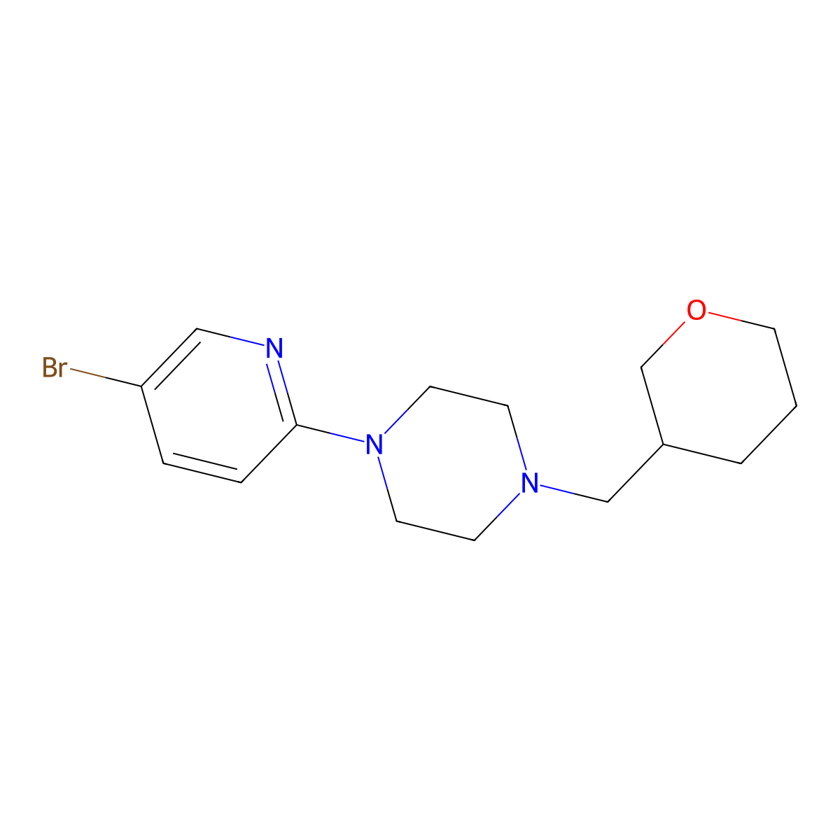 1-(5-Bromopyridin-2-yl)-4-[(oxan-3-yl)methyl]piperazine molecular structure, CAS 2770610-86-9