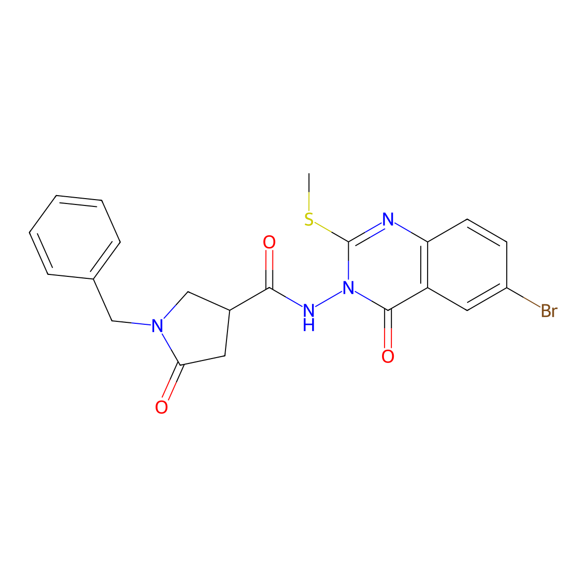1-benzyl-N-[6-bromo-2-(methylsulfanyl)-4-oxo-3,4-dihydroquinazolin-3-yl]-5-oxopyrrolidine-3-carboxamide molecular structure, CAS 2770610-87-0