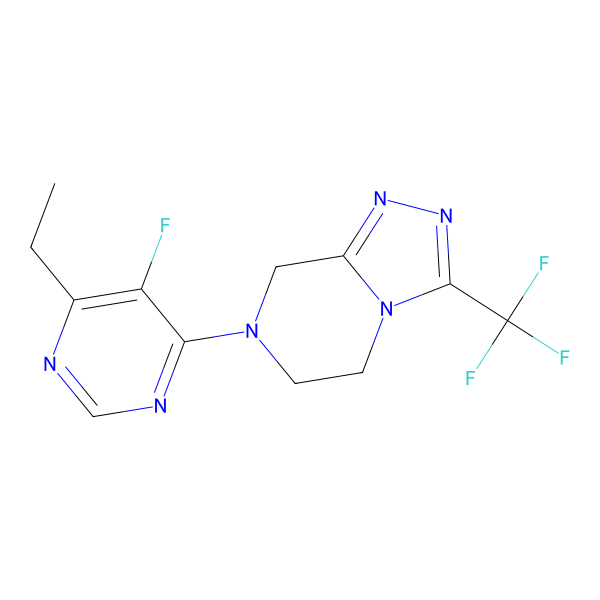 4-ethyl-5-fluoro-6-[3-(trifluoromethyl)-5H,6H,7H,8H-[1,2,4]triazolo[4,3-a]pyrazin-7-yl]pyrimidine molecular structure, CAS 2770610-89-2