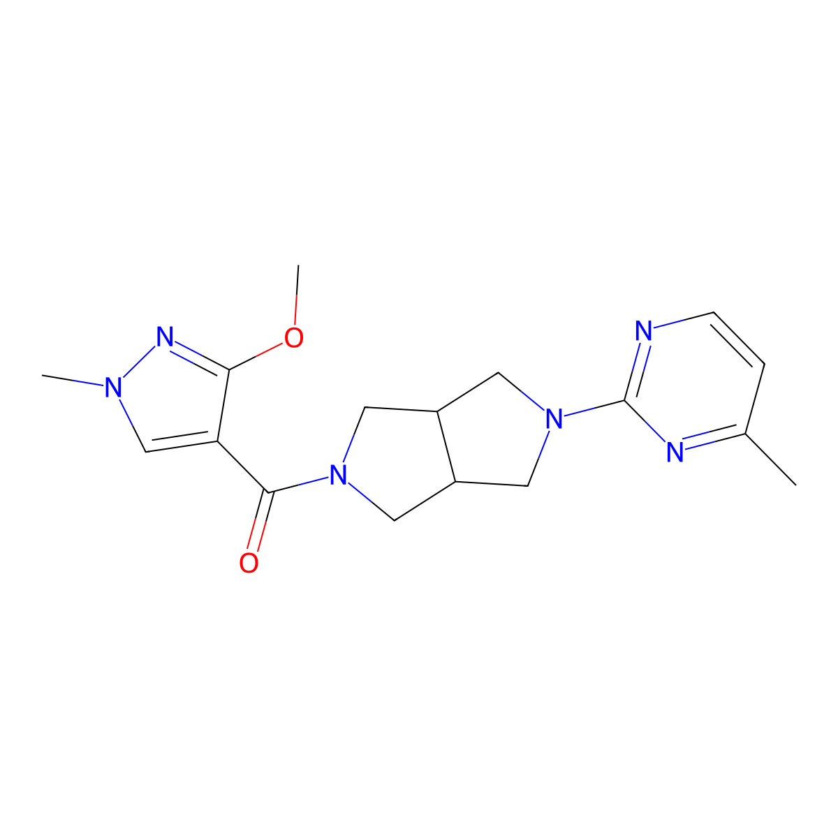 2-[5-(3-methoxy-1-methyl-1H-pyrazole-4-carbonyl)-octahydropyrrolo[3,4-c]pyrrol-2-yl]-4-methylpyrimidine molecular structure, CAS 2770610-91-6