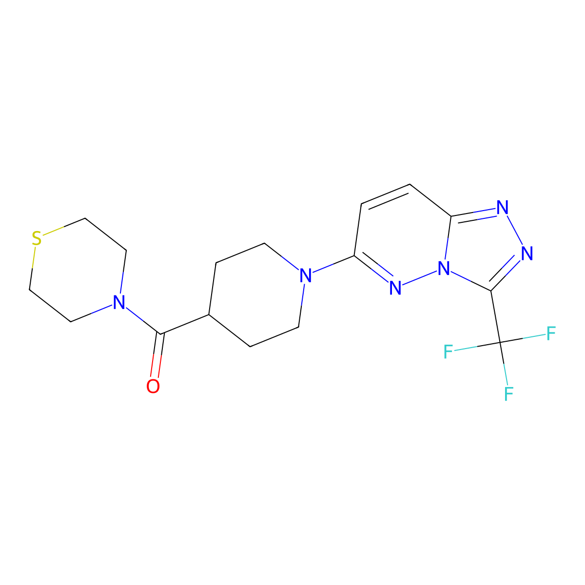 4-{1-[3-(Trifluoromethyl)-[1,2,4]triazolo[4,3-b]pyridazin-6-yl]piperidine-4-carbonyl}thiomorpholine molecular structure, CAS 2770610-93-8