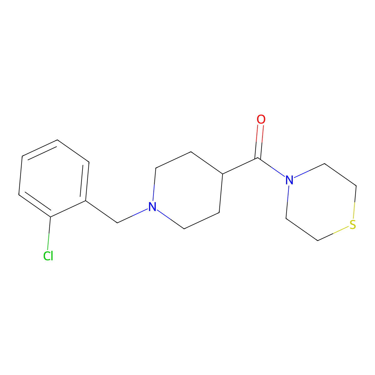 4-{1-[(2-Chlorophenyl)methyl]piperidine-4-carbonyl}thiomorpholine molecular structure, CAS 2770610-95-0