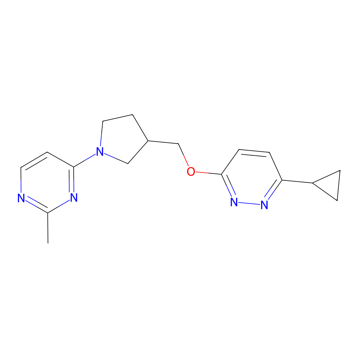 4-(3-{[(6-Cyclopropylpyridazin-3-yl)oxy]methyl}pyrrolidin-1-yl)-2-methylpyrimidine molecular structure, CAS 2770610-97-2
