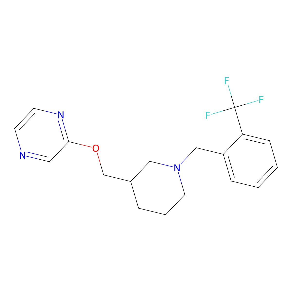 2-[(1-{[2-(Trifluoromethyl)phenyl]methyl}piperidin-3-yl)methoxy]pyrazine molecular structure, CAS 2770610-98-3