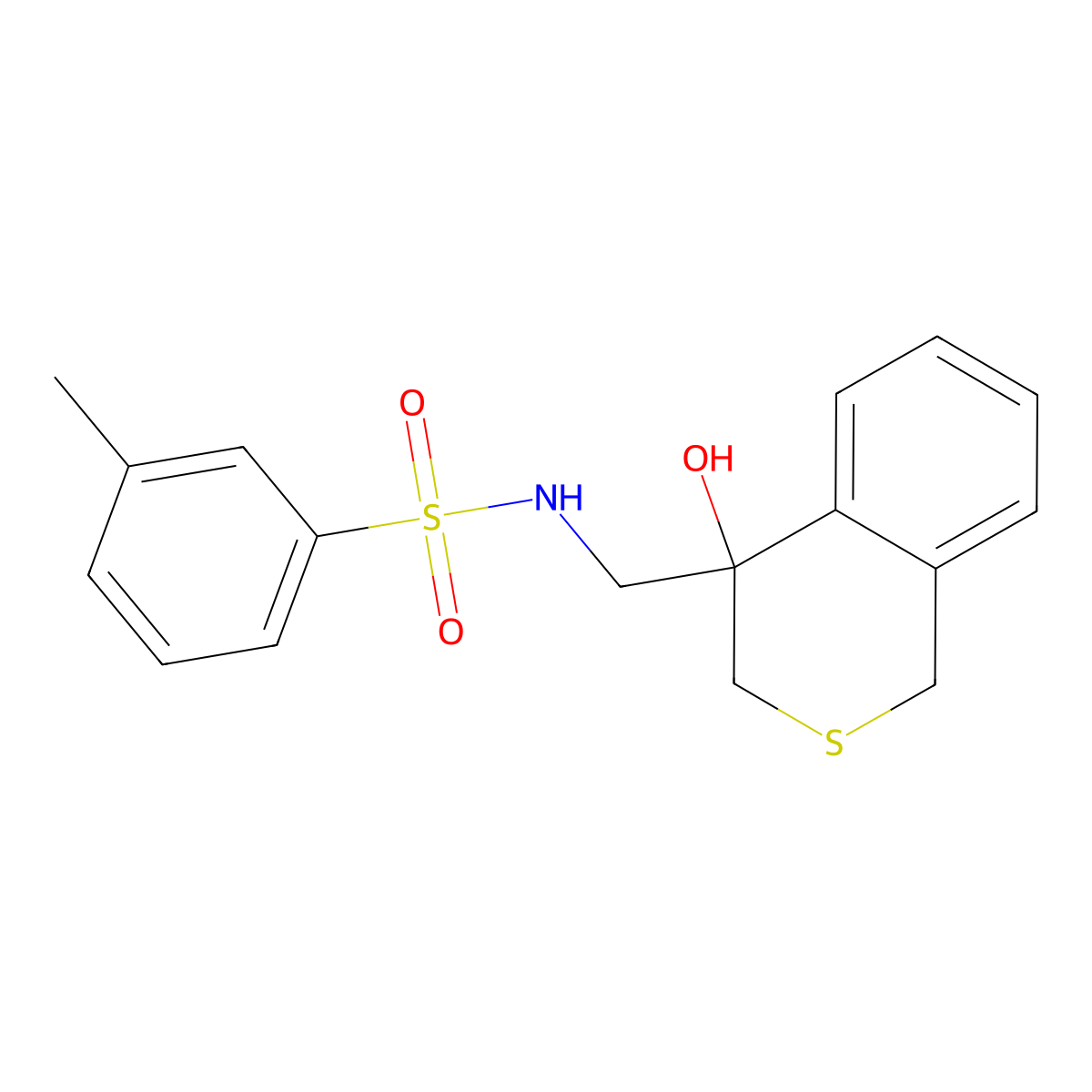 N-[(4-hydroxy-3,4-dihydro-1H-2-benzothiopyran-4-yl)methyl]-3-methylbenzene-1-sulfonamide molecular structure, CAS 2770610-99-4