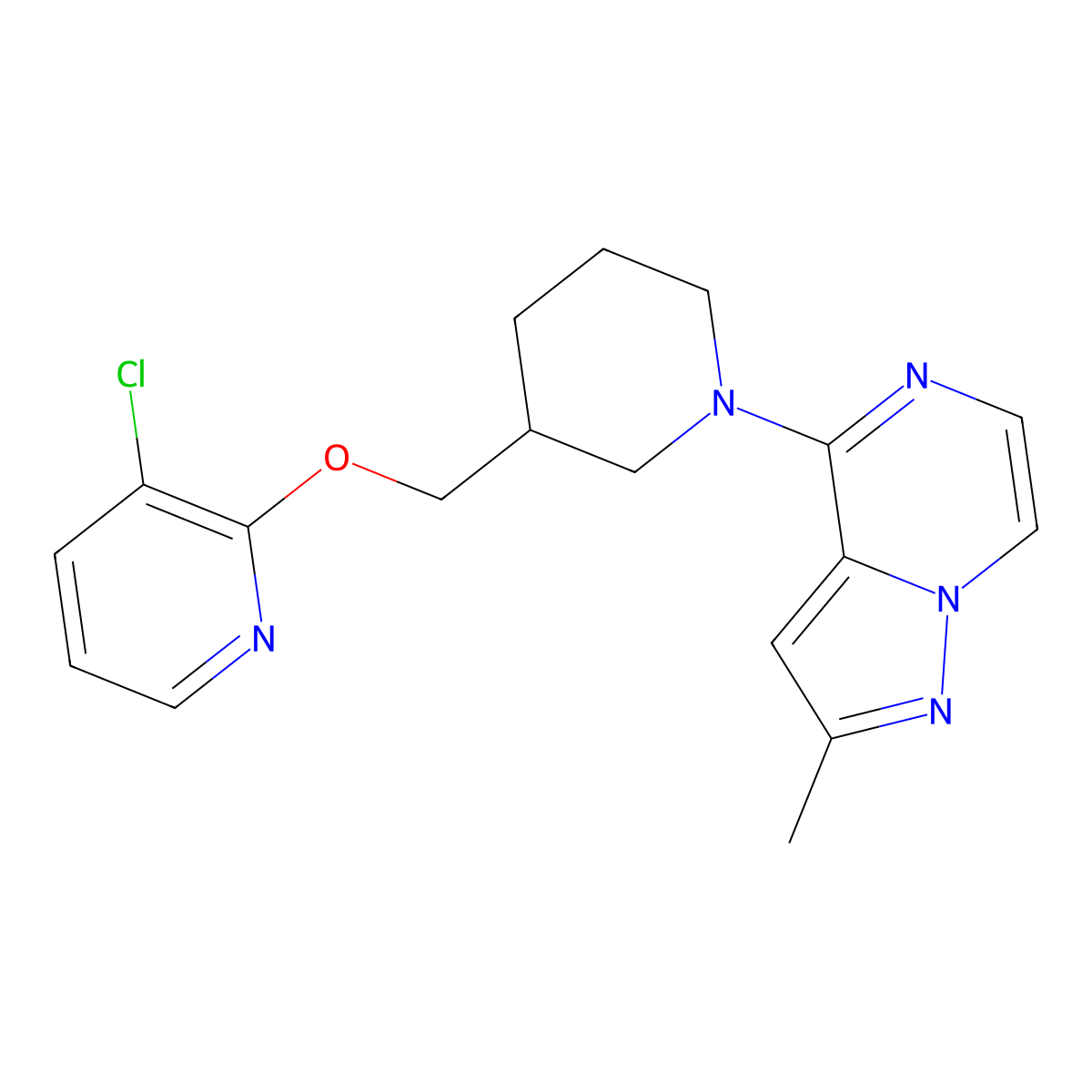 3-Chloro-2-[(1-{2-methylpyrazolo[1,5-a]pyrazin-4-yl}piperidin-3-yl)methoxy]pyridine molecular structure, CAS 2770611-00-0