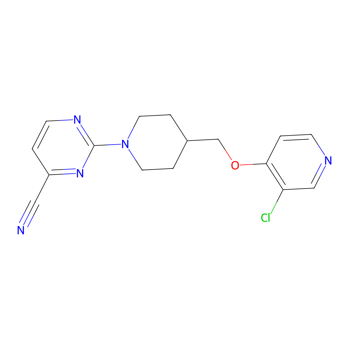2-(4-{[(3-Chloropyridin-4-yl)oxy]methyl}piperidin-1-yl)pyrimidine-4-carbonitrile molecular structure, CAS 2770611-01-1