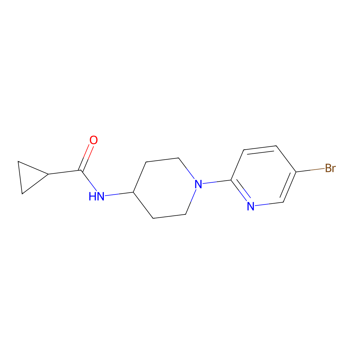 N-[1-(5-bromopyridin-2-yl)piperidin-4-yl]cyclopropanecarboxamide molecular structure, CAS 2770611-14-6