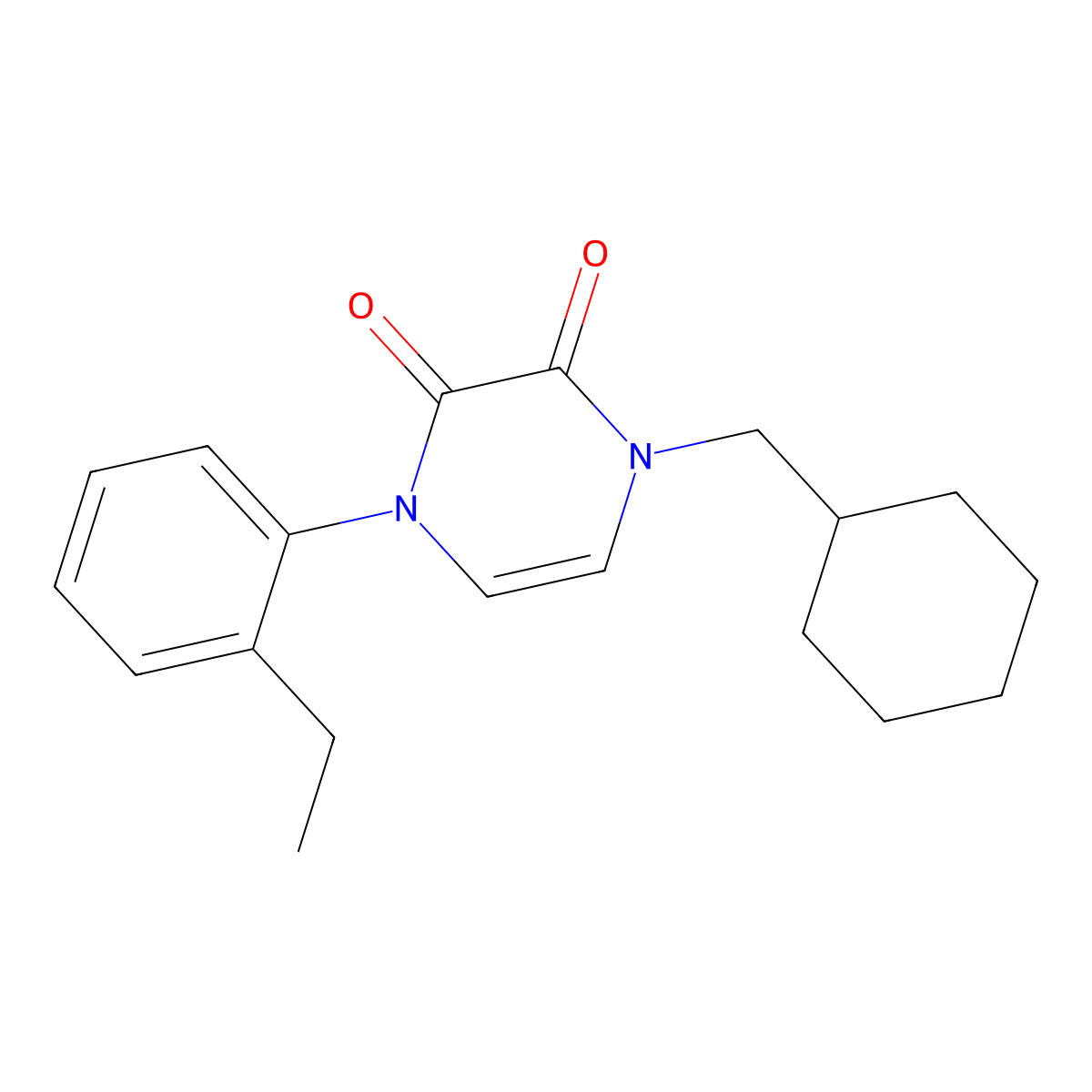 1-(Cyclohexylmethyl)-4-(2-ethylphenyl)-1,2,3,4-tetrahydropyrazine-2,3-dione molecular structure, CAS 2770611-24-8