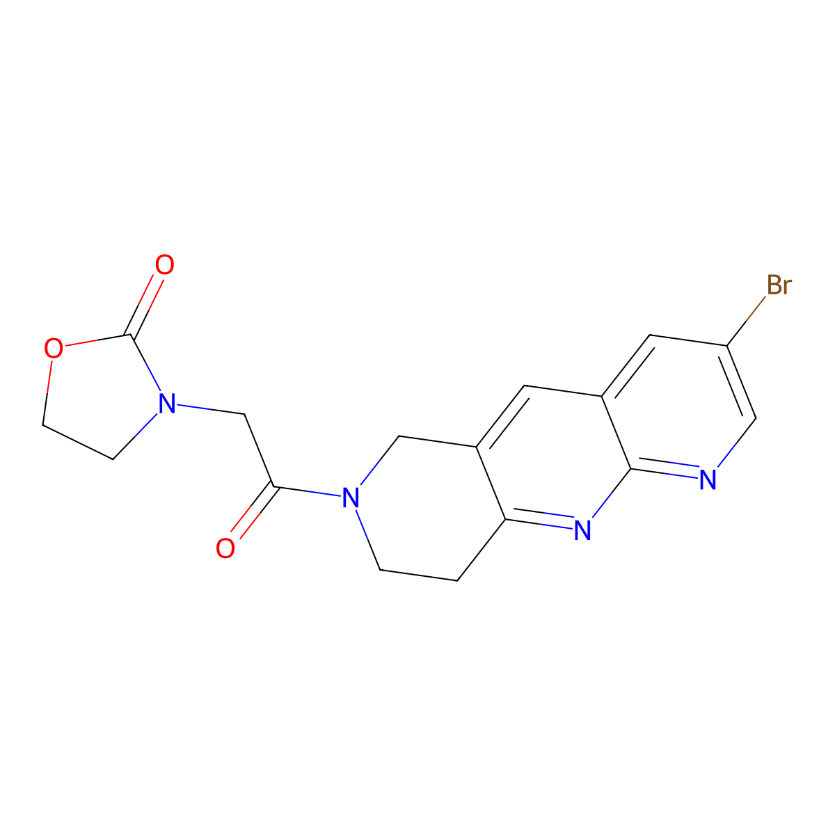 3-(2-{3-bromo-6H,7H,8H,9H-pyrido[2,3-b]1,6-naphthyridin-7-yl}-2-oxoethyl)-1,3-oxazolidin-2-one molecular structure, CAS 2770611-31-7