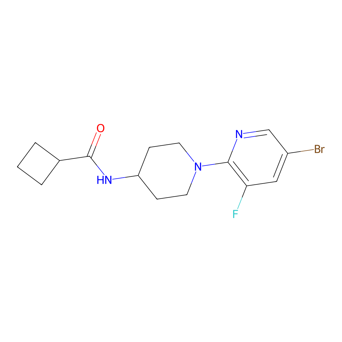 N-[1-(5-bromo-3-fluoropyridin-2-yl)piperidin-4-yl]cyclobutanecarboxamide molecular structure, CAS 2770611-37-3