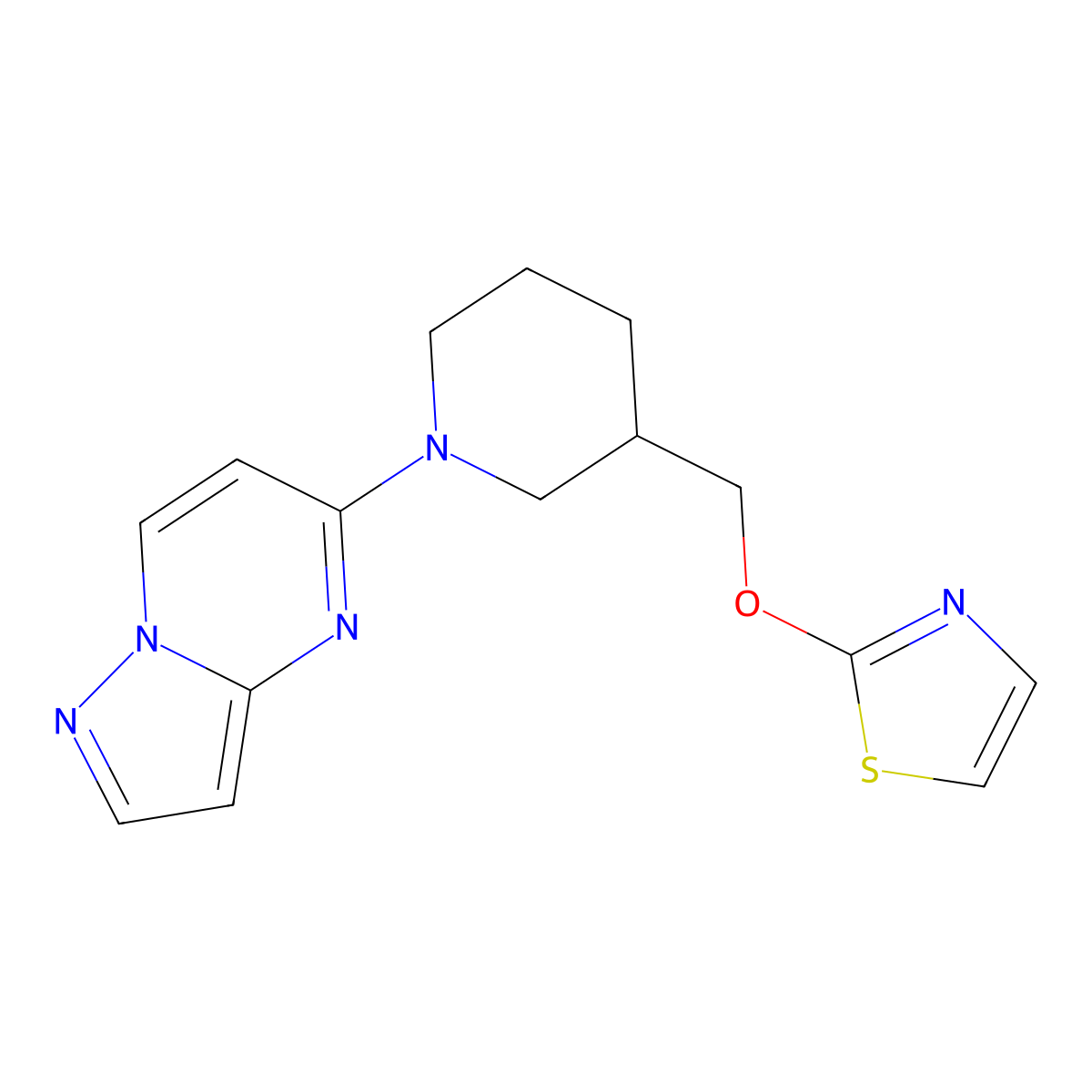1-{Pyrazolo[1,5-a]pyrimidin-5-yl}-3-[(1,3-thiazol-2-yloxy)methyl]piperidine molecular structure, CAS 2770611-38-4
