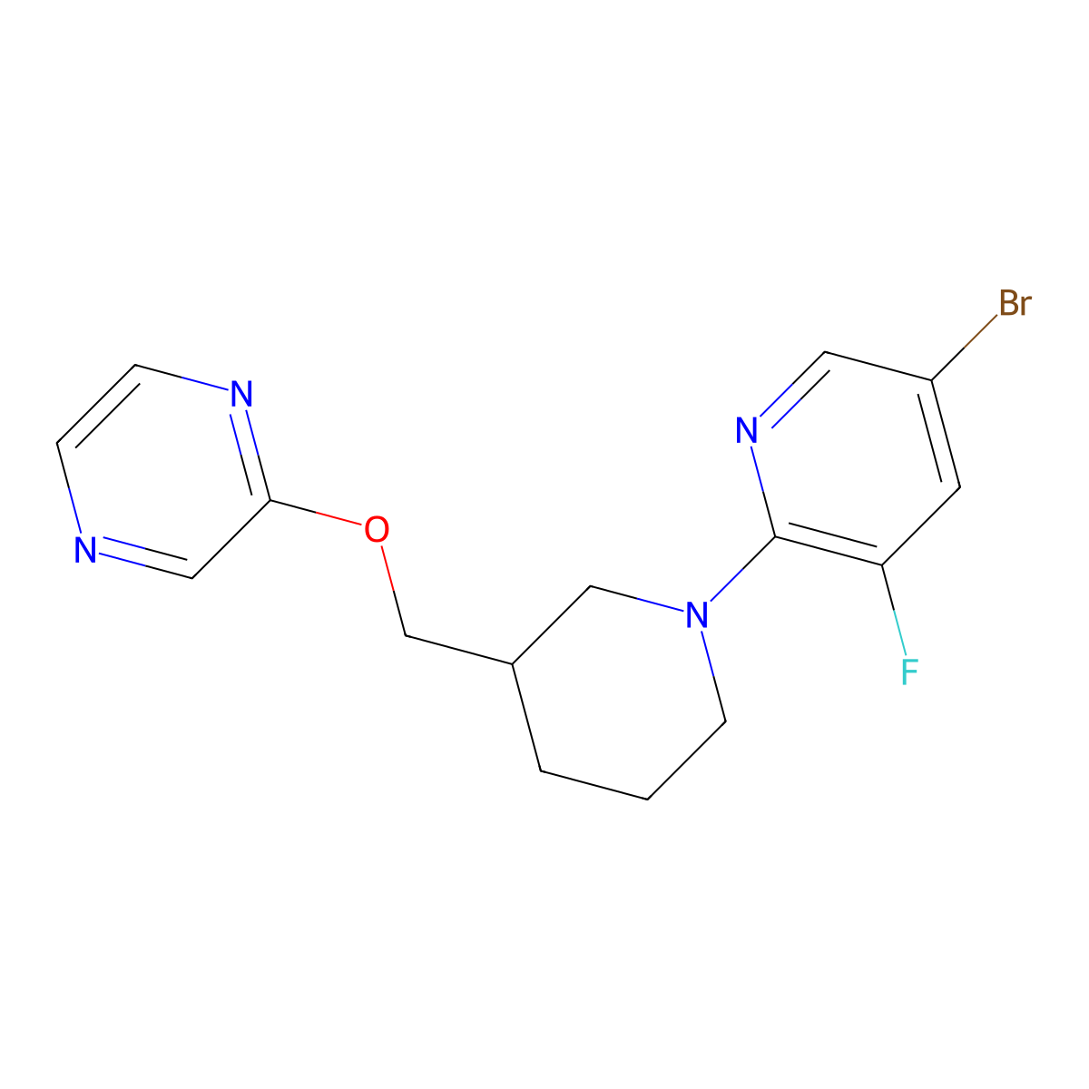 2-{[1-(5-Bromo-3-fluoropyridin-2-yl)piperidin-3-yl]methoxy}pyrazine molecular structure, CAS 2770611-40-8