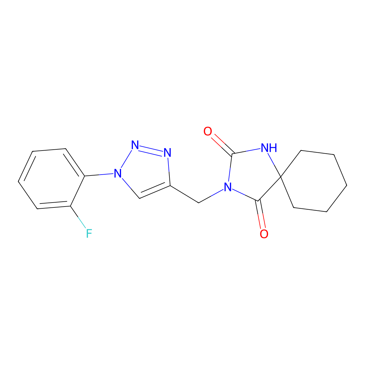 3-{[1-(2-fluorophenyl)-1H-1,2,3-triazol-4-yl]methyl}-1,3-diazaspiro[4.5]decane-2,4-dione molecular structure, CAS 2770611-41-9