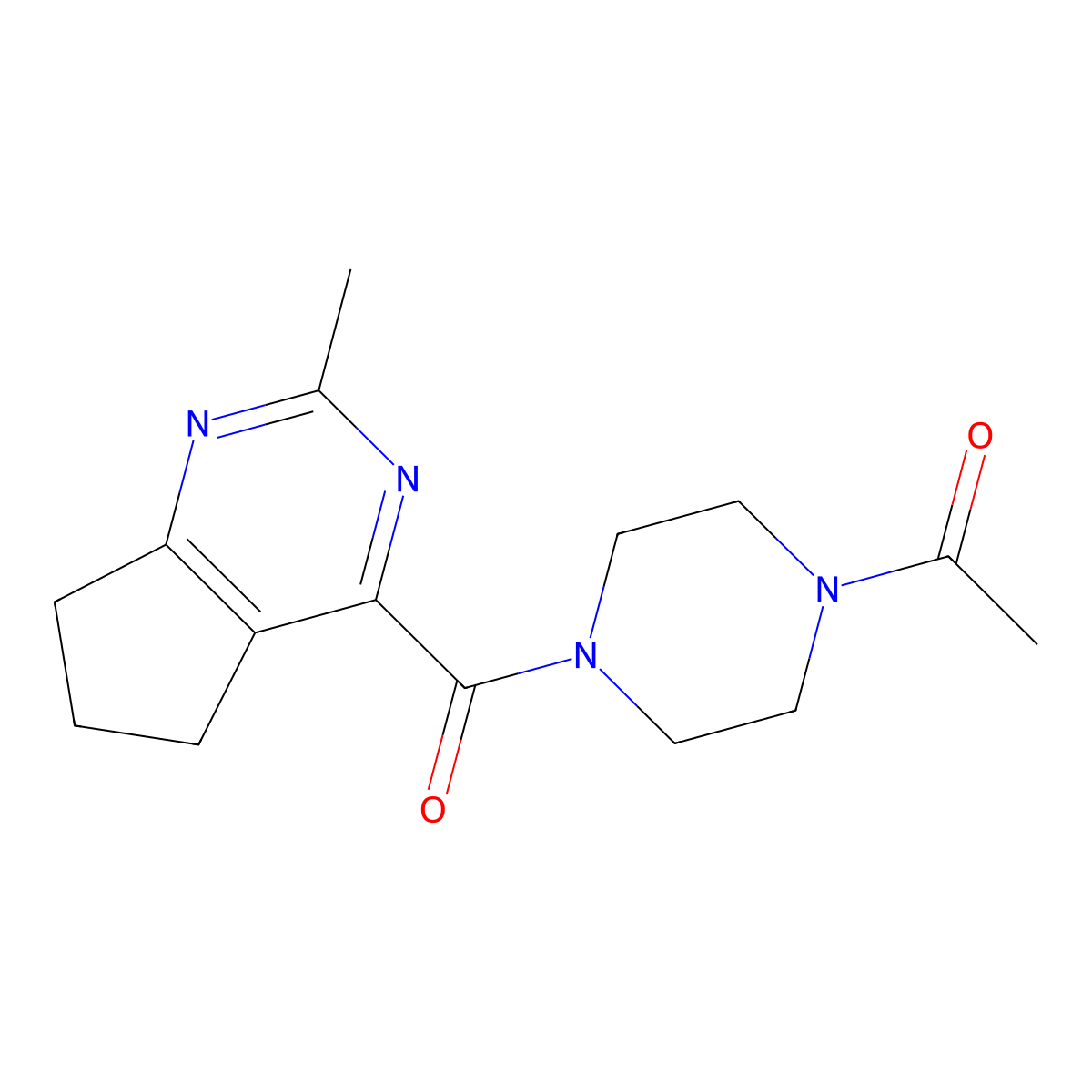 1-(4-{2-methyl-5H,6H,7H-cyclopenta[d]pyrimidine-4-carbonyl}piperazin-1-yl)ethan-1-one molecular structure, CAS 2770611-43-1