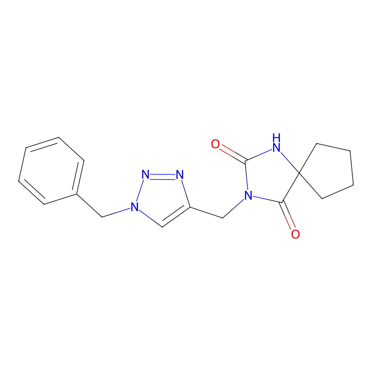 3-[(1-benzyl-1H-1,2,3-triazol-4-yl)methyl]-1,3-diazaspiro[4.4]nonane-2,4-dione molecular structure, CAS 2770611-47-5