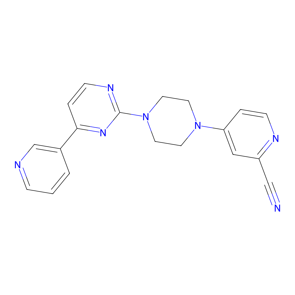 4-{4-[4-(Pyridin-3-yl)pyrimidin-2-yl]piperazin-1-yl}pyridine-2-carbonitrile molecular structure, CAS 2770611-51-1