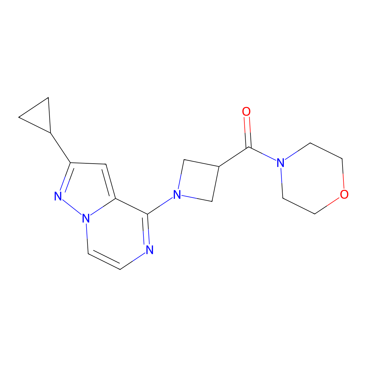 4-(1-{2-Cyclopropylpyrazolo[1,5-a]pyrazin-4-yl}azetidine-3-carbonyl)morpholine molecular structure, CAS 2770611-55-5