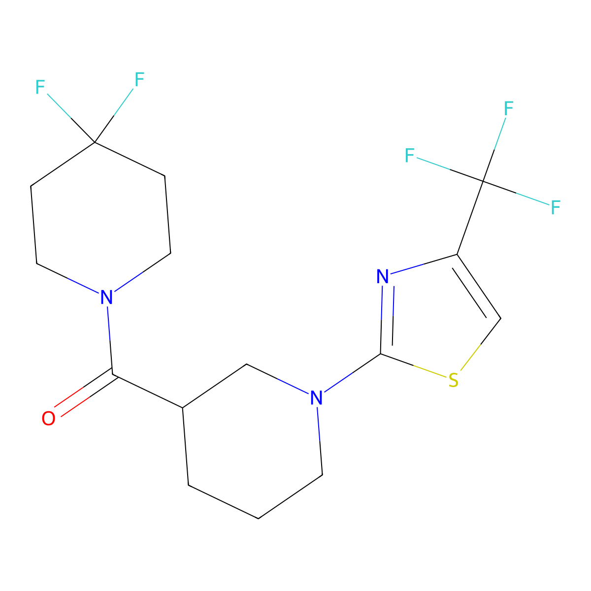 3-(4,4-Difluoropiperidine-1-carbonyl)-1-[4-(trifluoromethyl)-1,3-thiazol-2-yl]piperidine molecular structure, CAS 2770611-58-8