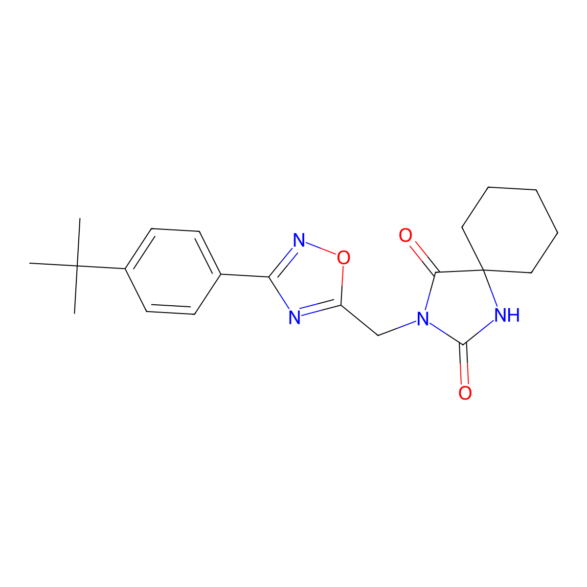 3-{[3-(4-Tert-butylphenyl)-1,2,4-oxadiazol-5-yl]methyl}-1,3-diazaspiro[4.5]decane-2,4-dione molecular structure, CAS 2770611-59-9