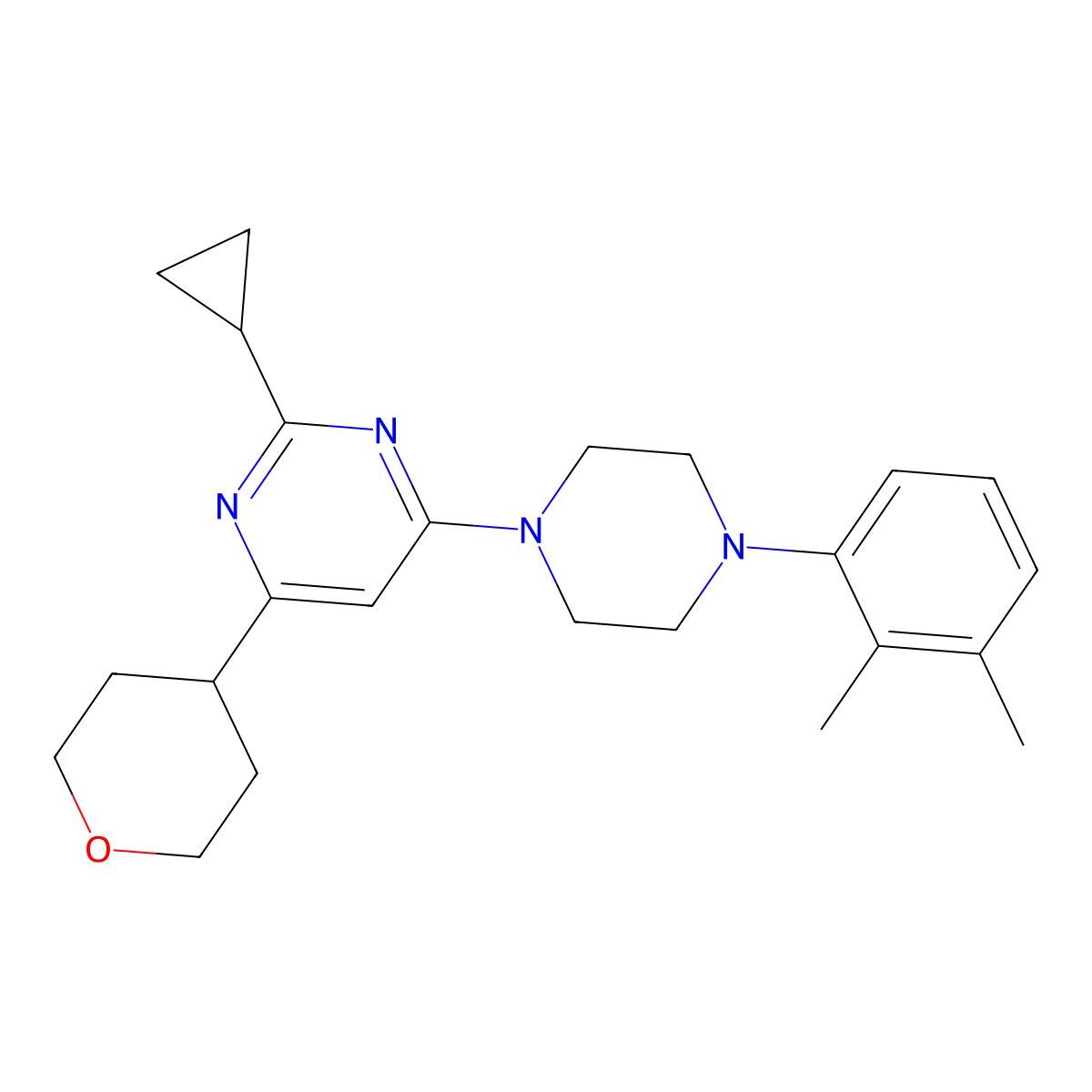 2-Cyclopropyl-4-[4-(2,3-dimethylphenyl)piperazin-1-yl]-6-(oxan-4-yl)pyrimidine molecular structure, CAS 2770611-60-2