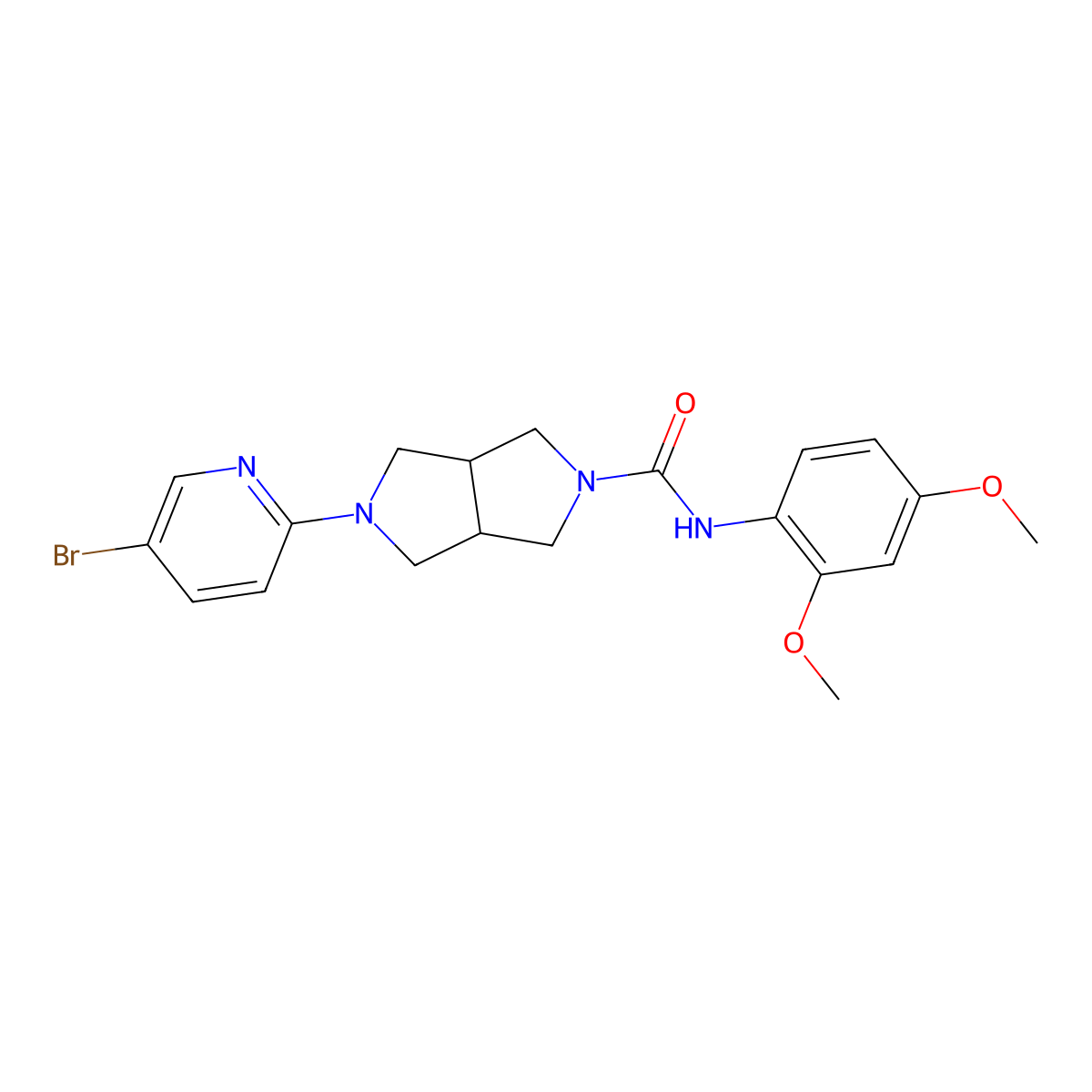 5-(5-bromopyridin-2-yl)-N-(2,4-dimethoxyphenyl)-octahydropyrrolo[3,4-c]pyrrole-2-carboxamide molecular structure, CAS 2770611-61-3