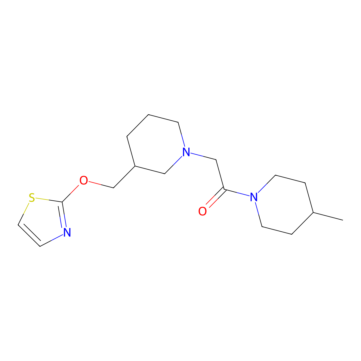 1-(4-Methylpiperidin-1-yl)-2-{3-[(1,3-thiazol-2-yloxy)methyl]piperidin-1-yl}ethan-1-one molecular structure, CAS 2770611-69-1