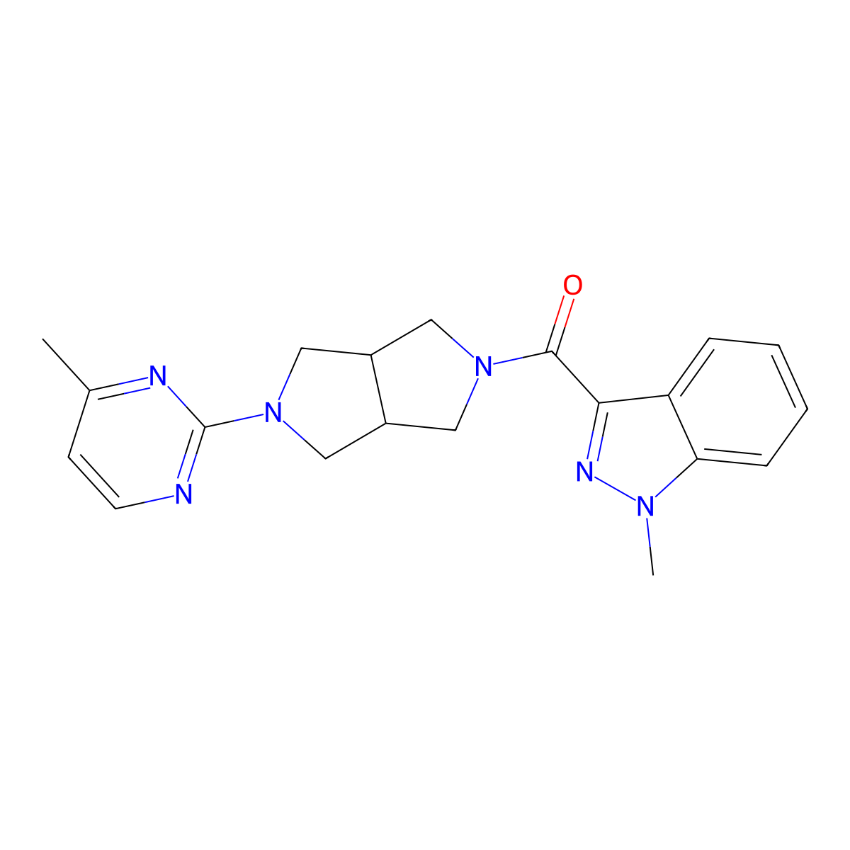 1-methyl-3-[5-(4-methylpyrimidin-2-yl)-octahydropyrrolo[3,4-c]pyrrole-2-carbonyl]-1H-indazole molecular structure, CAS 2770611-70-4