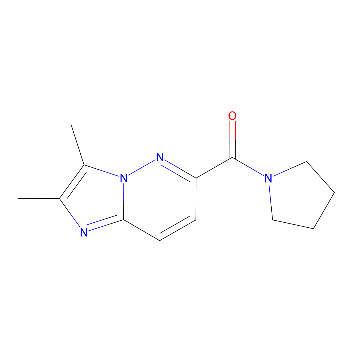 1-{2,3-Dimethylimidazo[1,2-b]pyridazine-6-carbonyl}pyrrolidine molecular structure, CAS 2770611-75-9