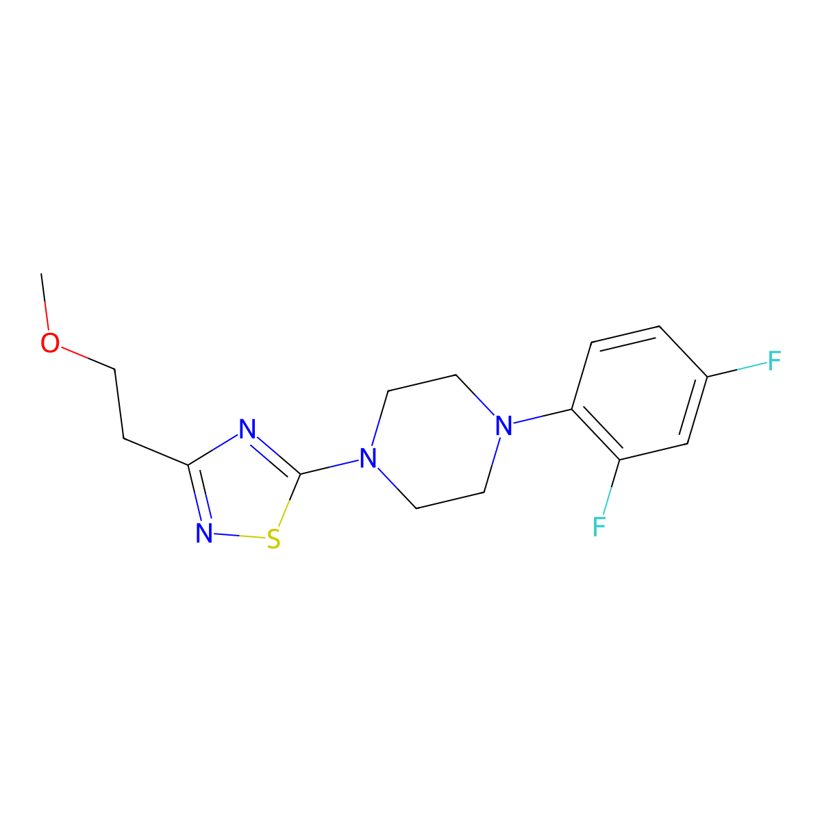 1-(2,4-Difluorophenyl)-4-[3-(2-methoxyethyl)-1,2,4-thiadiazol-5-yl]piperazine molecular structure, CAS 2770611-76-0