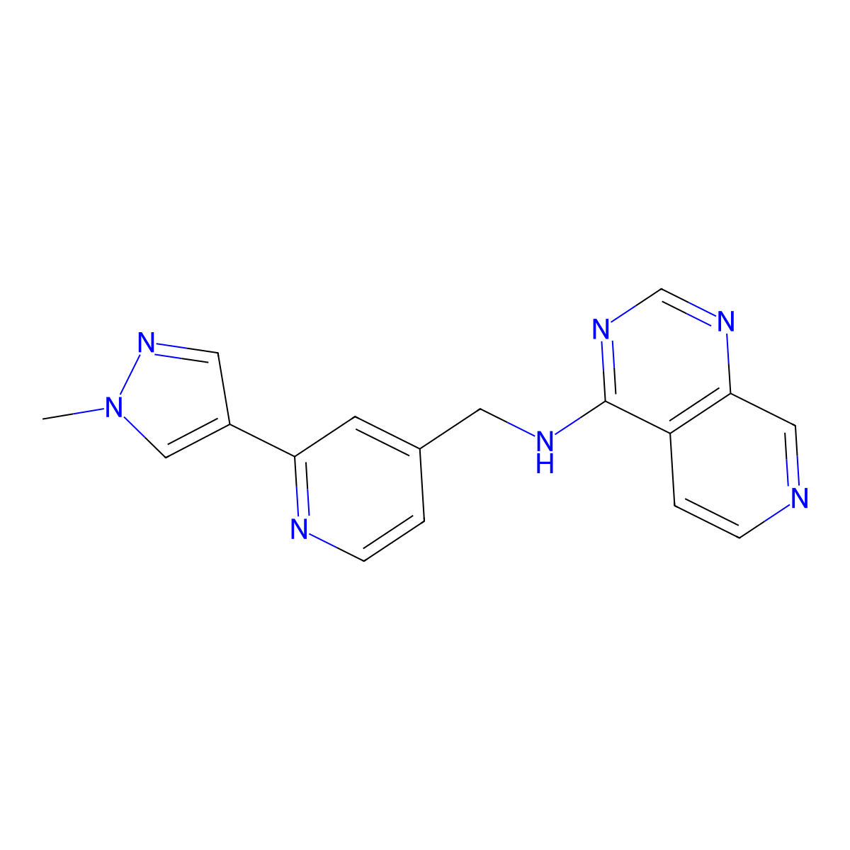 N-{[2-(1-methyl-1H-pyrazol-4-yl)pyridin-4-yl]methyl}pyrido[3,4-d]pyrimidin-4-amine molecular structure, CAS 2770611-79-3