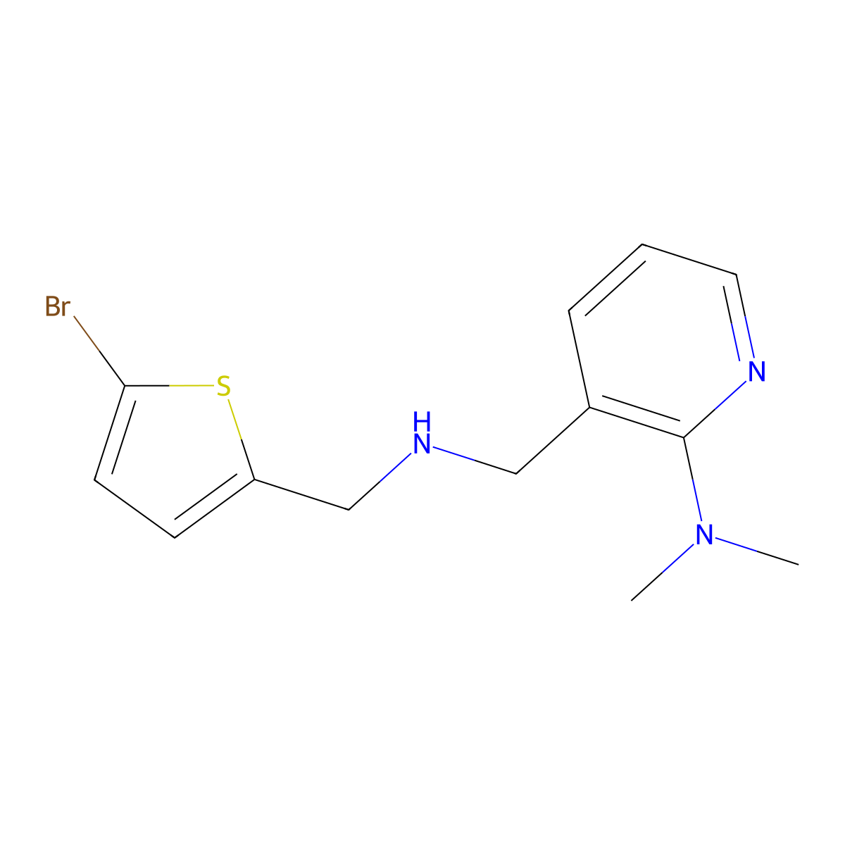 3-({[(5-bromothiophen-2-yl)methyl]amino}methyl)-N,N-dimethylpyridin-2-amine molecular structure, CAS 2770611-88-4