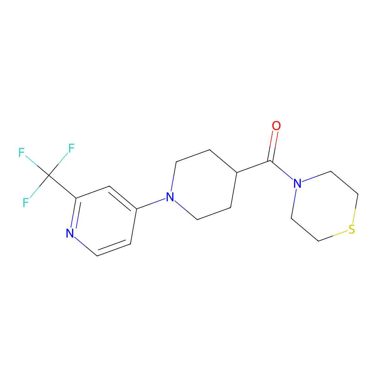 4-{1-[2-(Trifluoromethyl)pyridin-4-yl]piperidine-4-carbonyl}thiomorpholine molecular structure, CAS 2770612-00-3