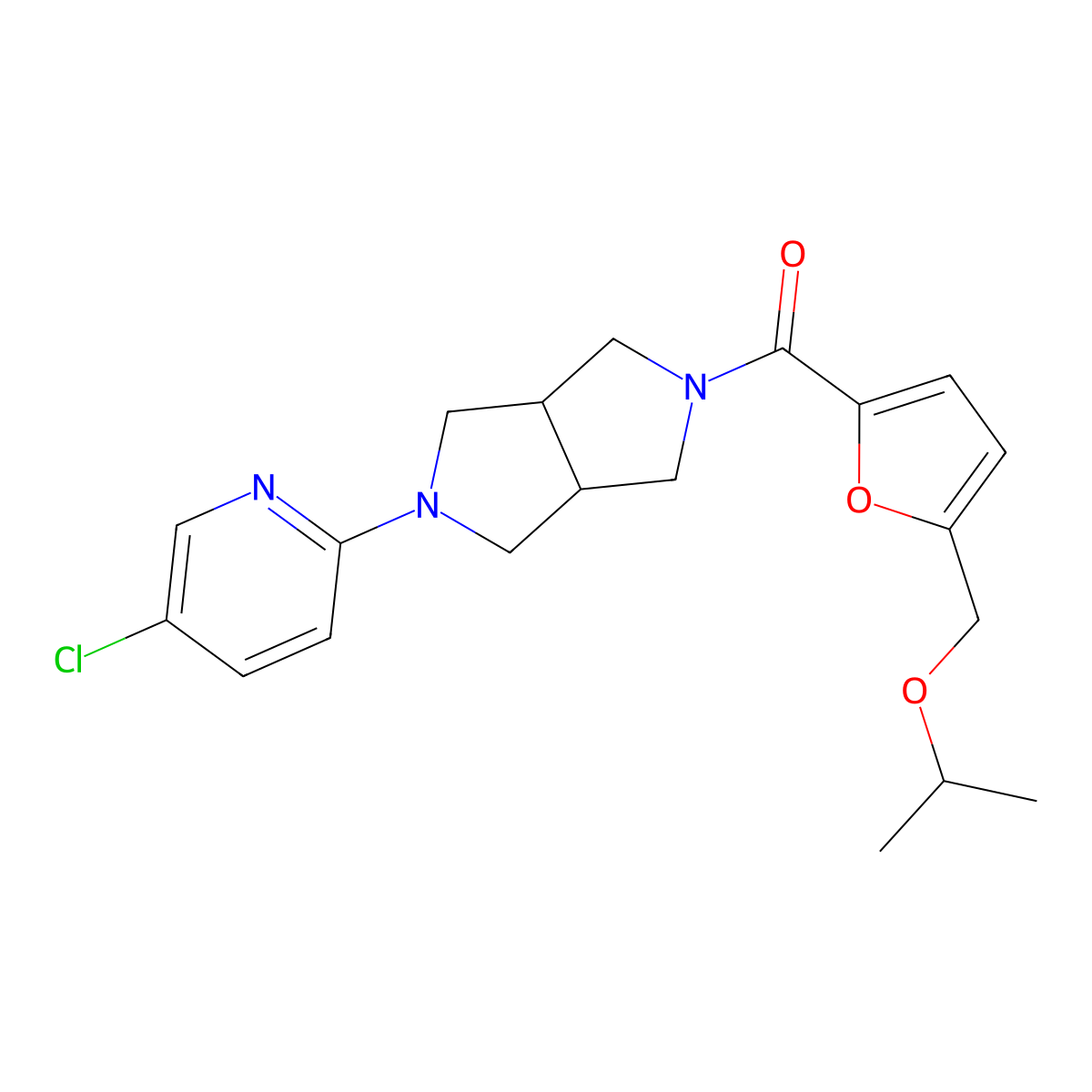 5-Chloro-2-(5-{5-[(propan-2-yloxy)methyl]furan-2-carbonyl}-octahydropyrrolo[3,4-c]pyrrol-2-yl)pyridine molecular structure, CAS 2770612-08-1