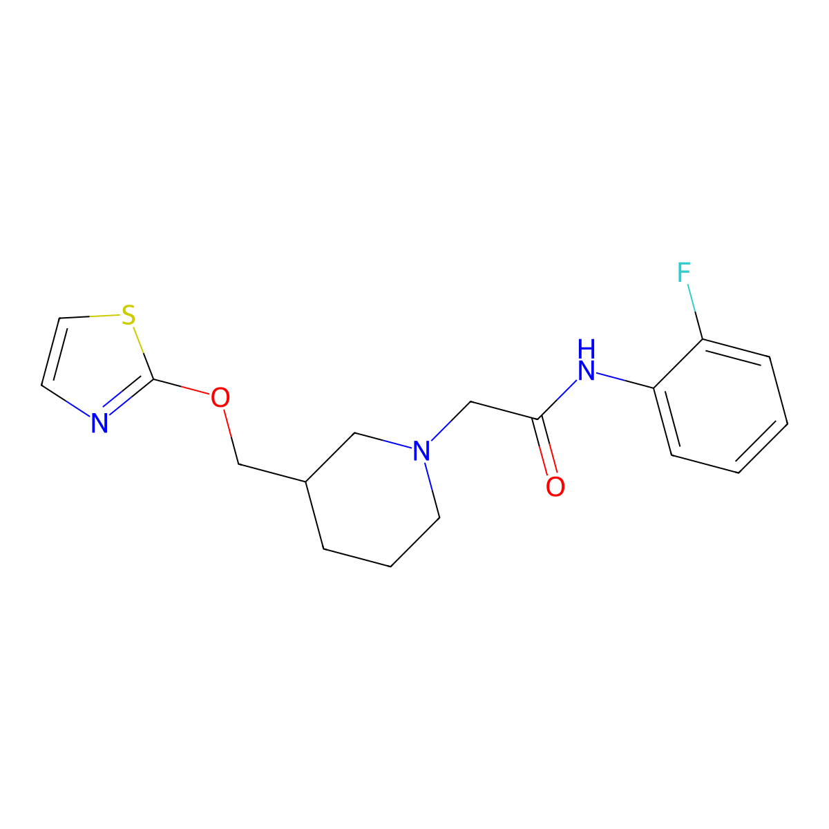 N-(2-fluorophenyl)-2-[3-(1,3-thiazol-2-yloxymethyl)piperidin-1-yl]acetamide molecular structure, CAS 2770612-09-2