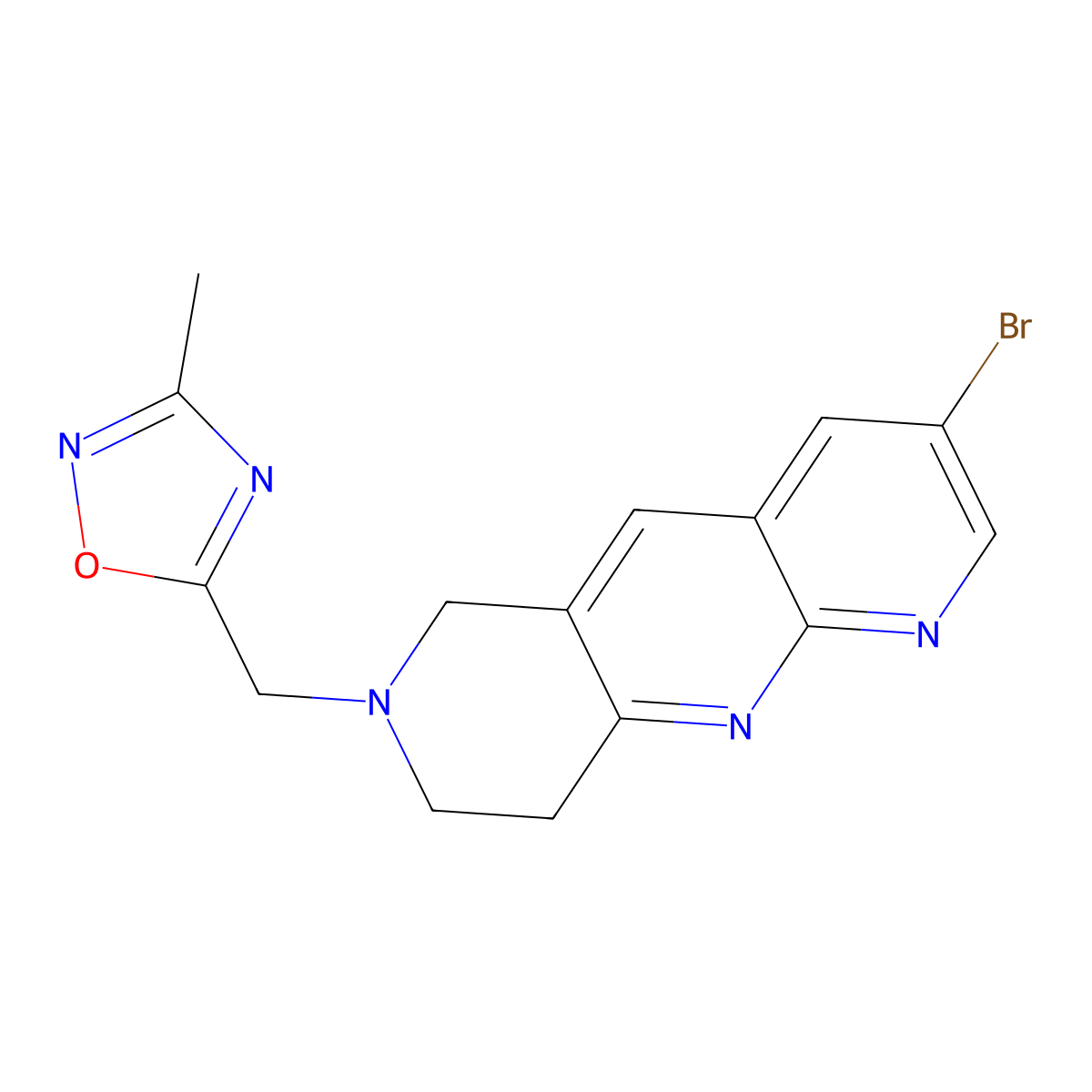 5-({3-bromo-6H,7H,8H,9H-pyrido[2,3-b]1,6-naphthyridin-7-yl}methyl)-3-methyl-1,2,4-oxadiazole molecular structure, CAS 2770612-15-0