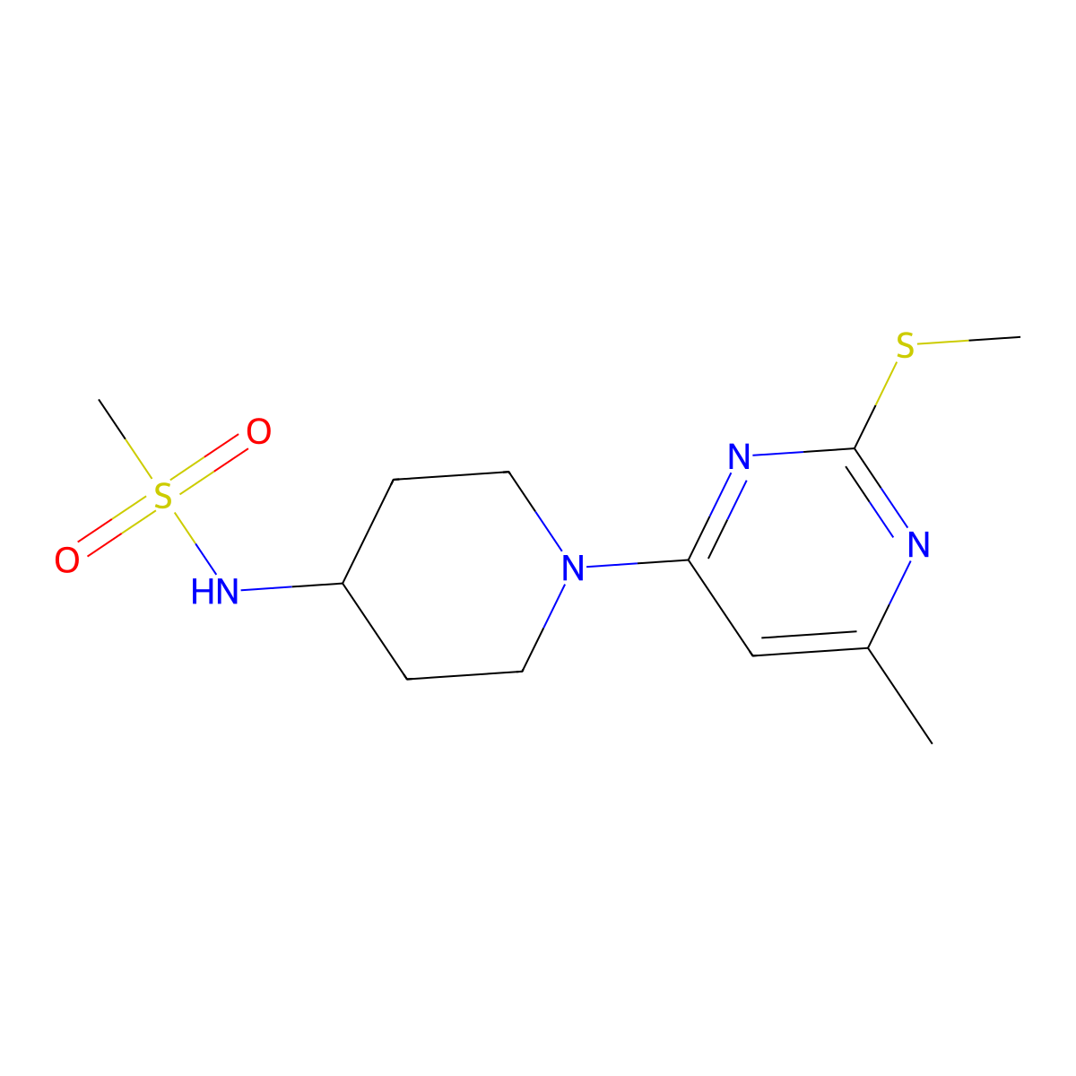 N-{1-[6-methyl-2-(methylsulfanyl)pyrimidin-4-yl]piperidin-4-yl}methanesulfonamide molecular structure, CAS 2770612-21-8