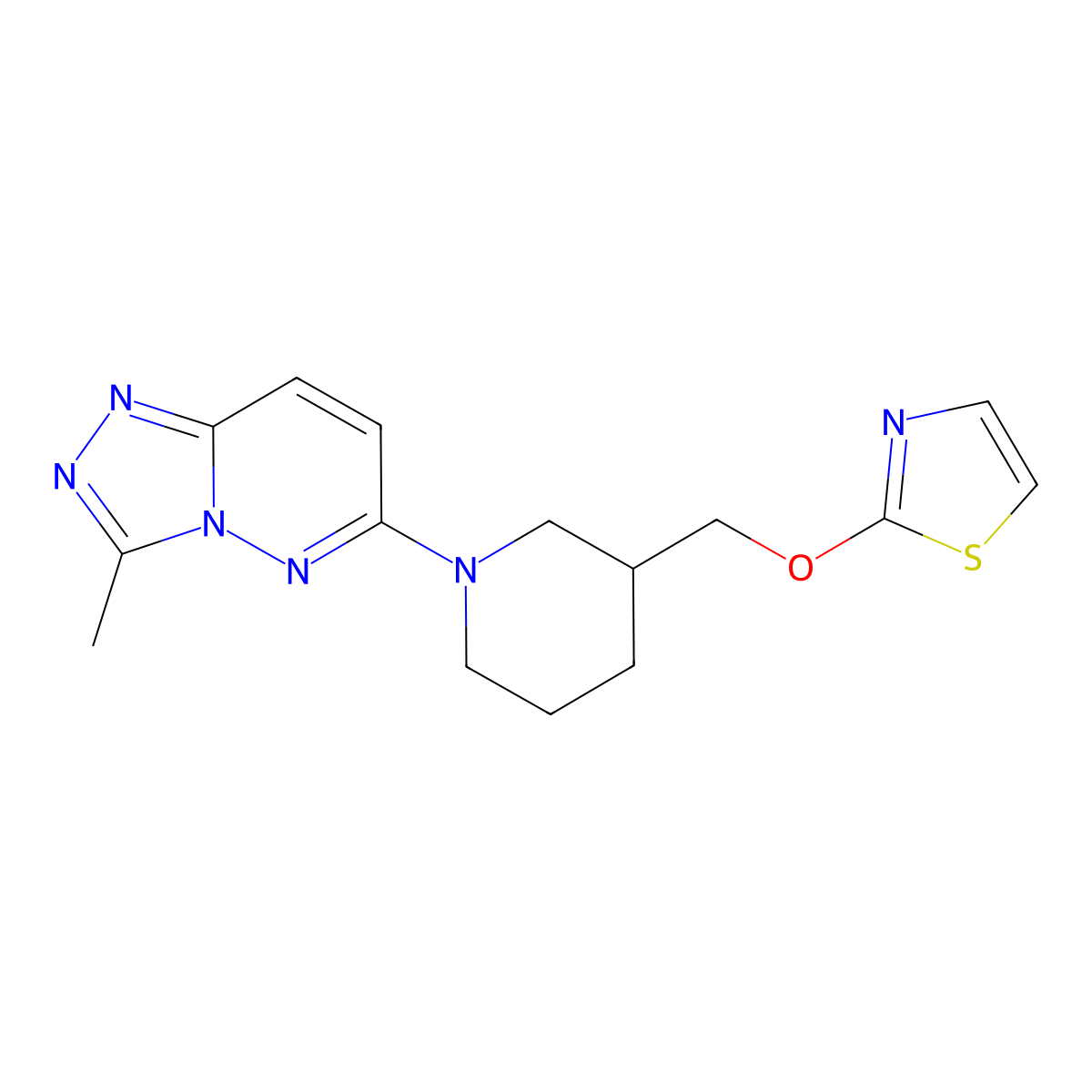1-{3-Methyl-[1,2,4]triazolo[4,3-b]pyridazin-6-yl}-3-[(1,3-thiazol-2-yloxy)methyl]piperidine molecular structure, CAS 2770612-23-0