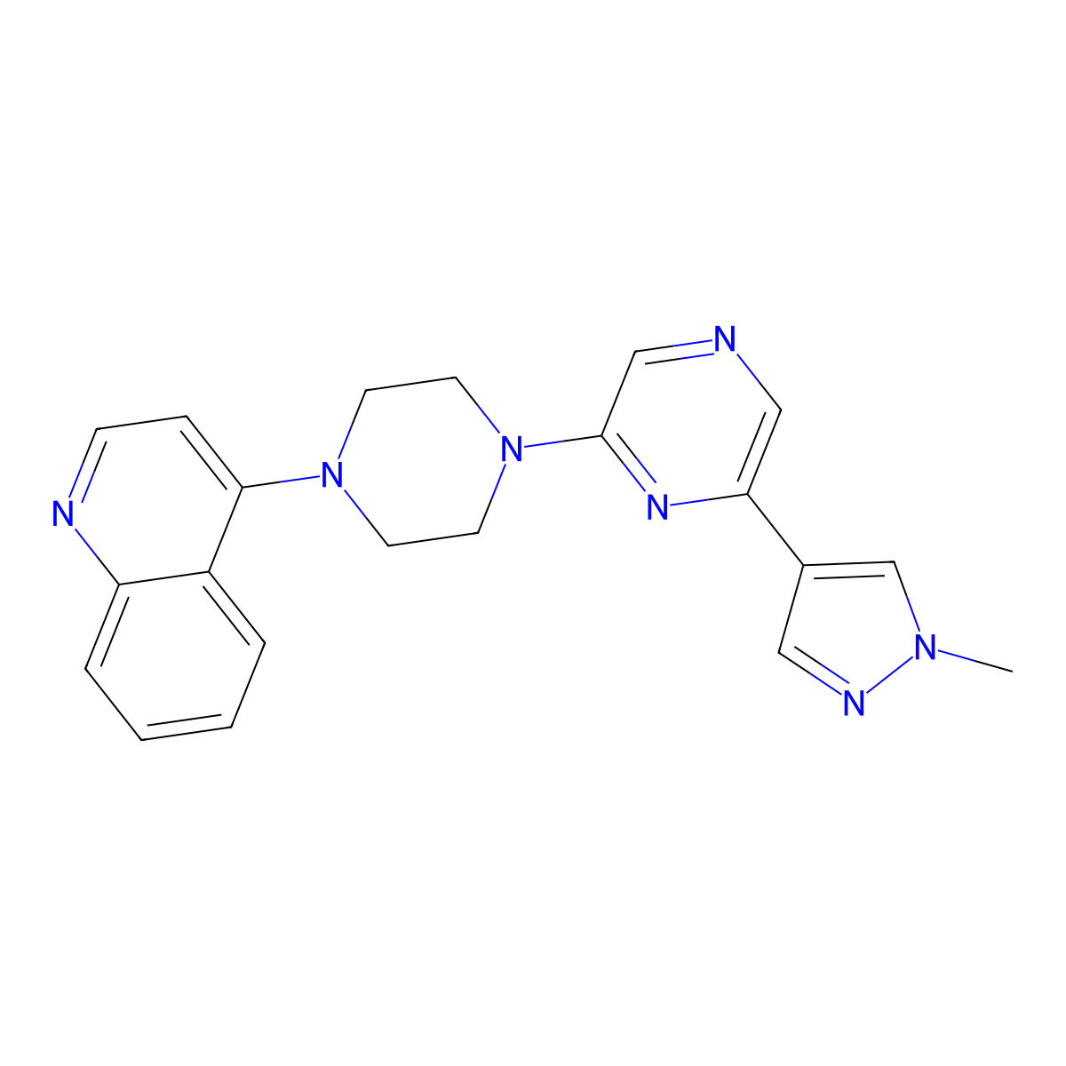 4-{4-[6-(1-methyl-1H-pyrazol-4-yl)pyrazin-2-yl]piperazin-1-yl}quinoline molecular structure, CAS 2770612-32-1