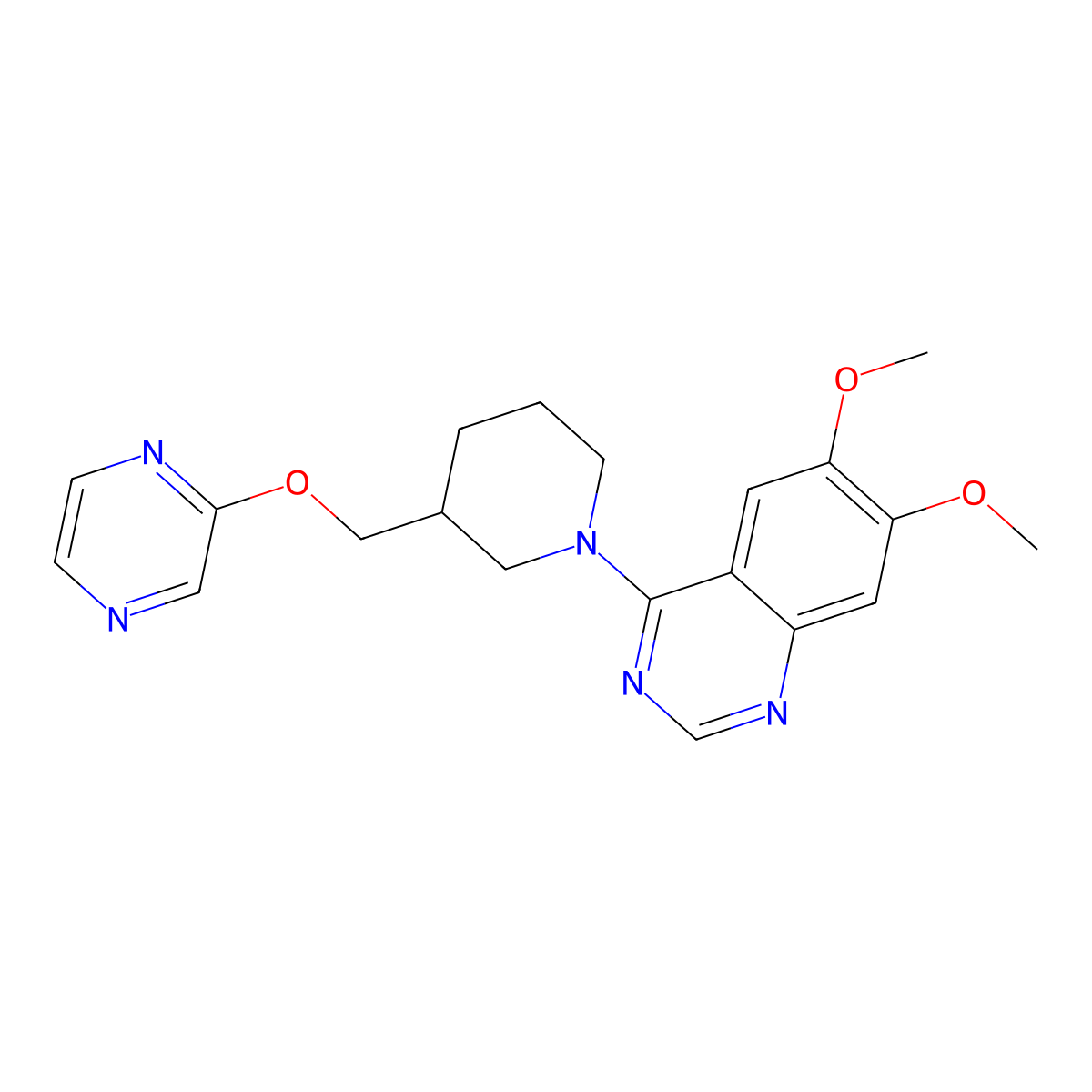 6,7-Dimethoxy-4-{3-[(pyrazin-2-yloxy)methyl]piperidin-1-yl}quinazoline molecular structure, CAS 2770612-33-2