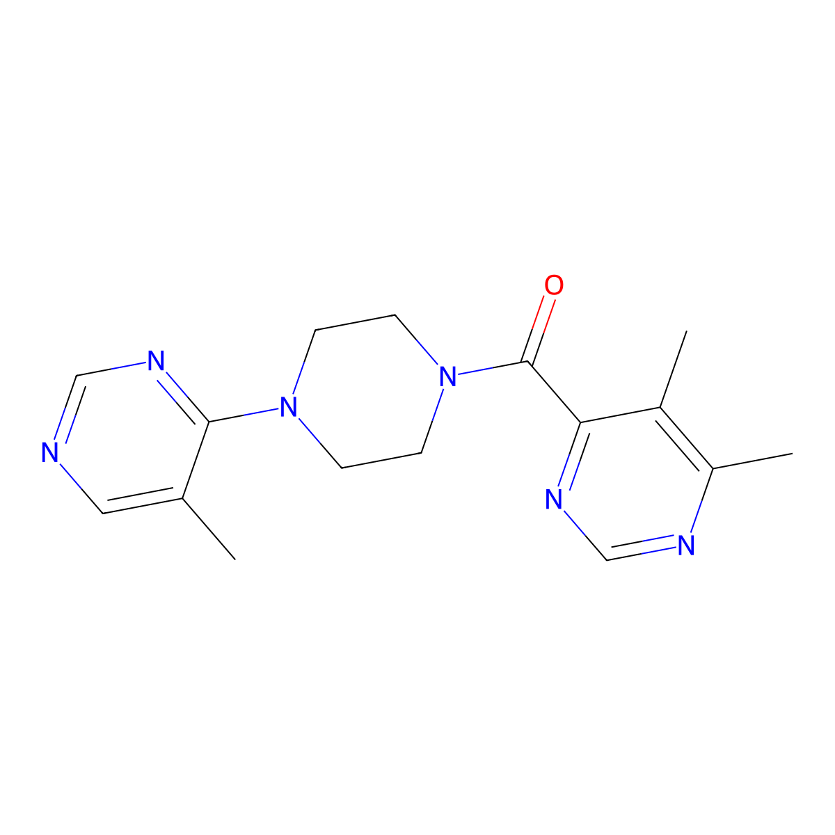4,5-Dimethyl-6-[4-(5-methylpyrimidin-4-yl)piperazine-1-carbonyl]pyrimidine molecular structure, CAS 2770612-34-3