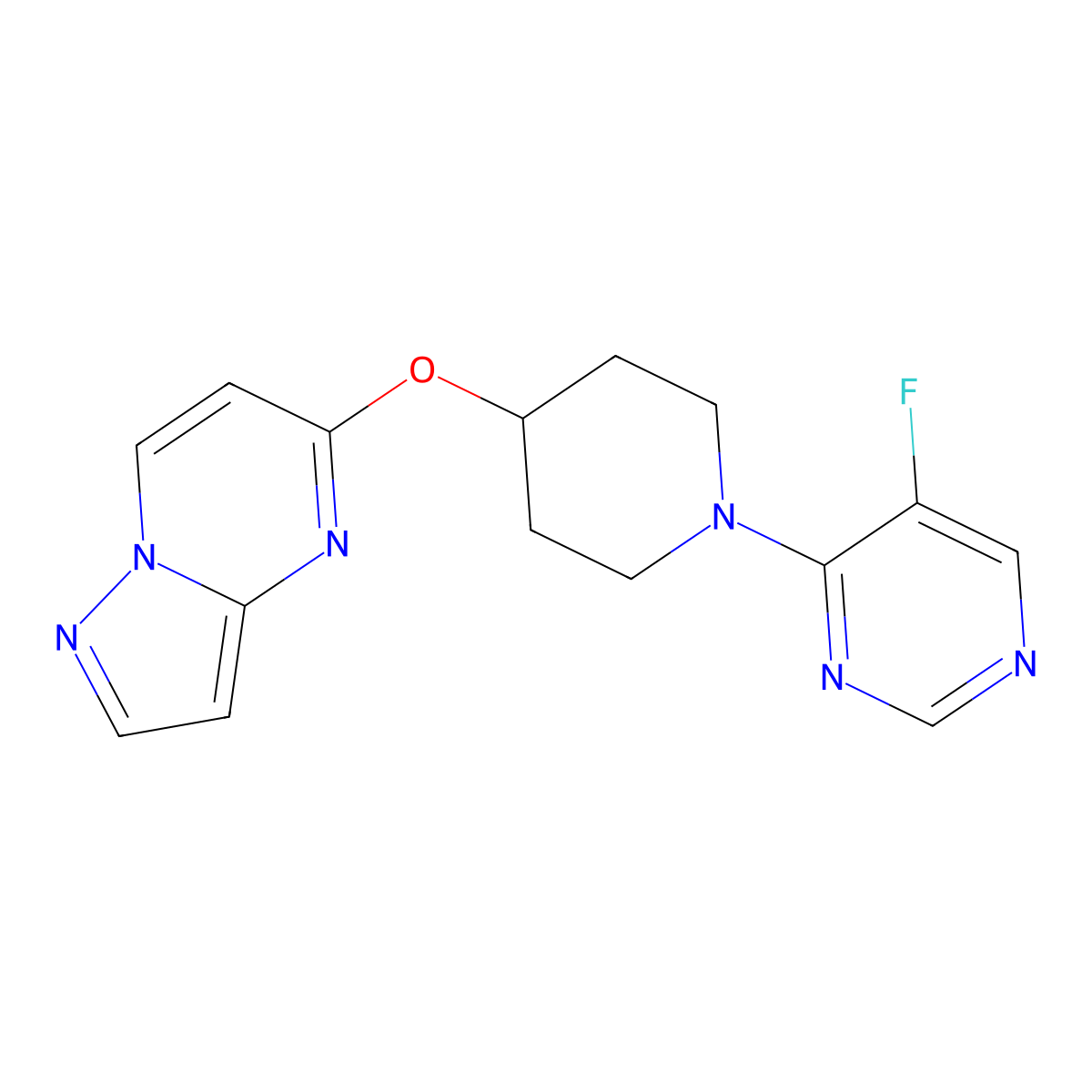 5-Fluoro-4-(4-{pyrazolo[1,5-a]pyrimidin-5-yloxy}piperidin-1-yl)pyrimidine molecular structure, CAS 2770612-35-4