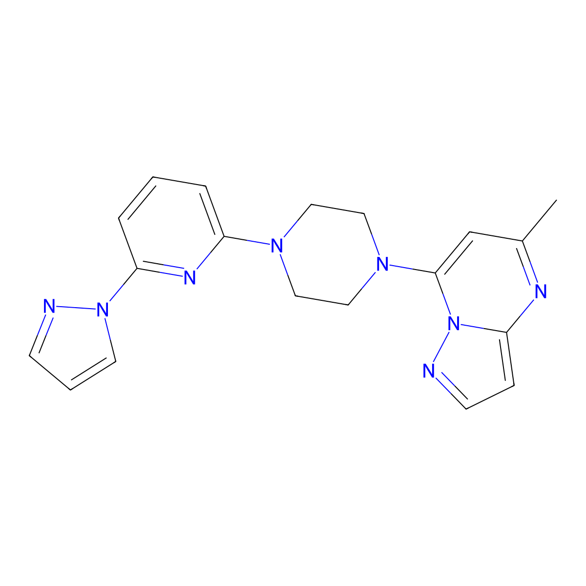 1-{5-methylpyrazolo[1,5-a]pyrimidin-7-yl}-4-[6-(1H-pyrazol-1-yl)pyridin-2-yl]piperazine molecular structure, CAS 2770612-56-9