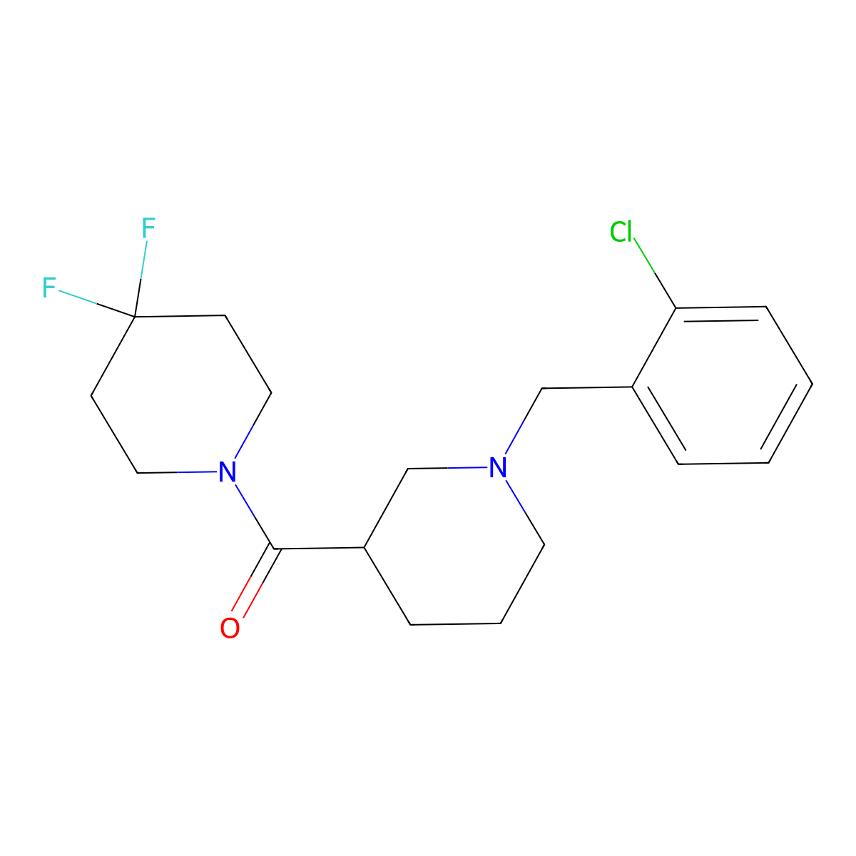 1-{1-[(2-Chlorophenyl)methyl]piperidine-3-carbonyl}-4,4-difluoropiperidine molecular structure, CAS 2770612-57-0