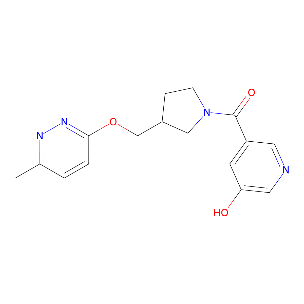 5-(3-{[(6-Methylpyridazin-3-yl)oxy]methyl}pyrrolidine-1-carbonyl)pyridin-3-ol molecular structure, CAS 2770612-60-5
