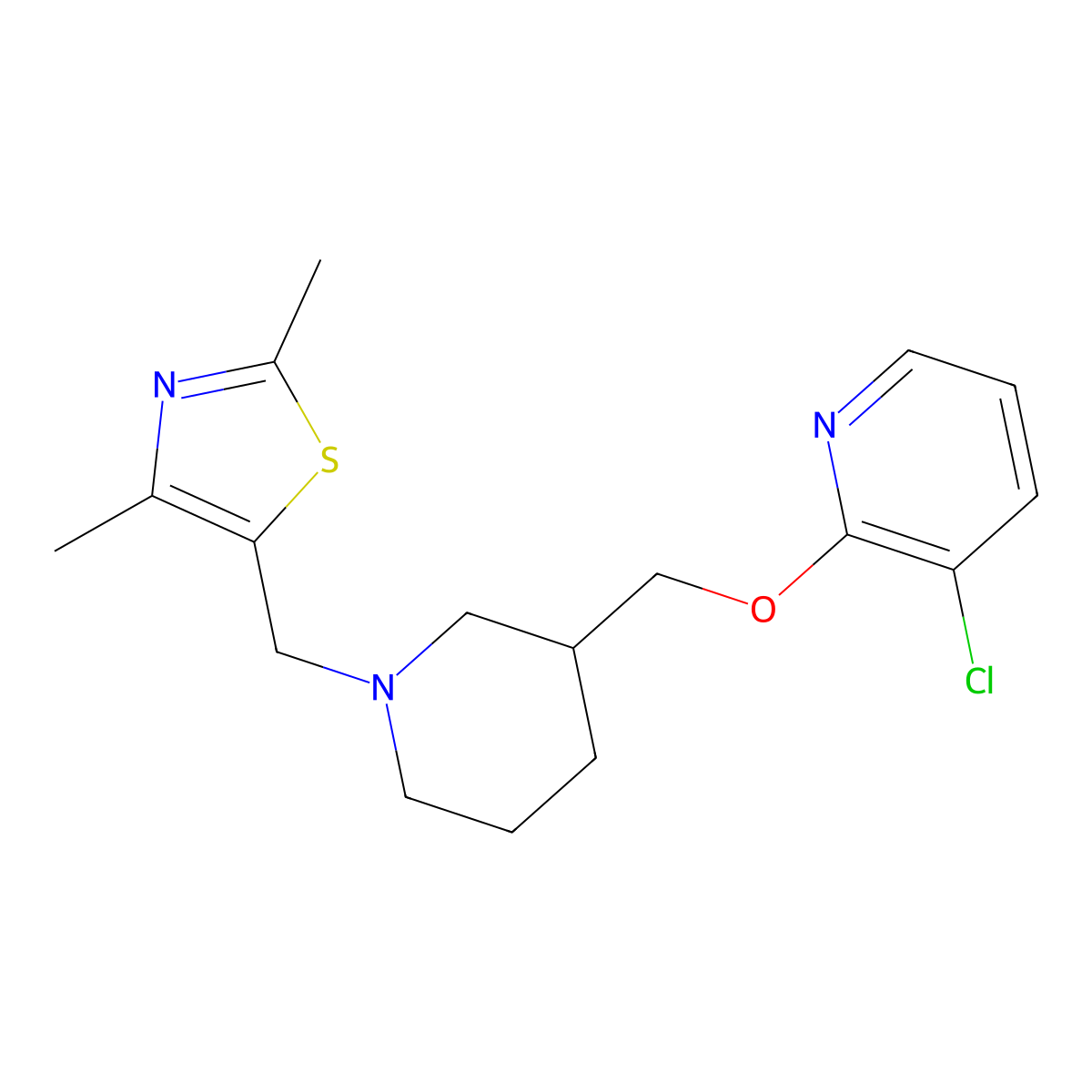3-Chloro-2-({1-[(2,4-dimethyl-1,3-thiazol-5-yl)methyl]piperidin-3-yl}methoxy)pyridine molecular structure, CAS 2770612-65-0