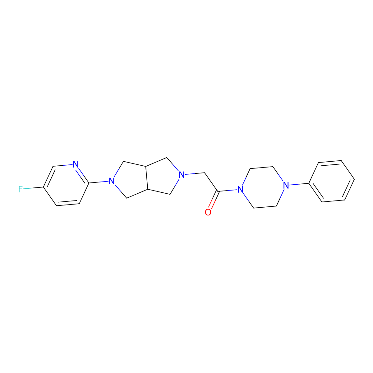 2-[5-(5-Fluoropyridin-2-yl)-octahydropyrrolo[3,4-c]pyrrol-2-yl]-1-(4-phenylpiperazin-1-yl)ethan-1-one molecular structure, CAS 2770612-67-2